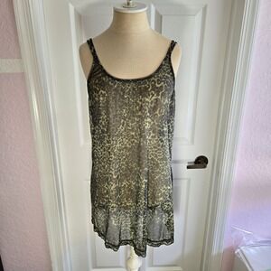 Victoria's Secret Vintage Mesh Babydoll Nightgown Green Leopard‎ Size M Lingerie